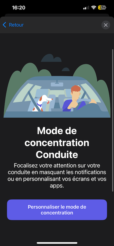 Une fois le mode de concentration activé, suivez les instructions à l’écran pour configurer vos options, comme les notifications autorisées.