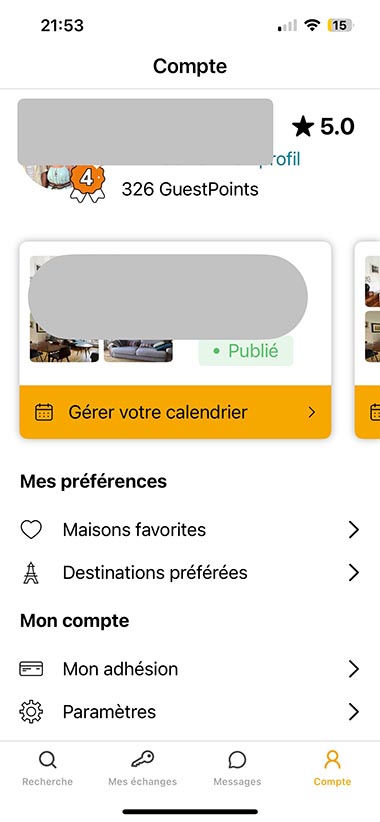 Interface de l’application HomeExchange