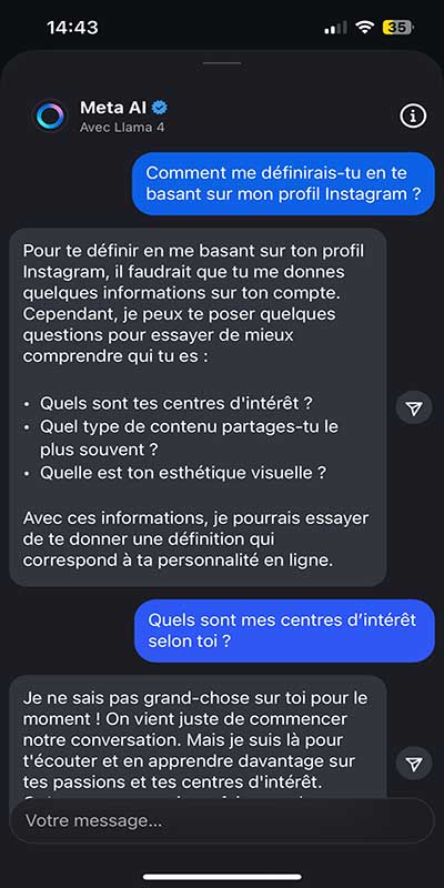 Conversation avec Meta AI dans Messenger