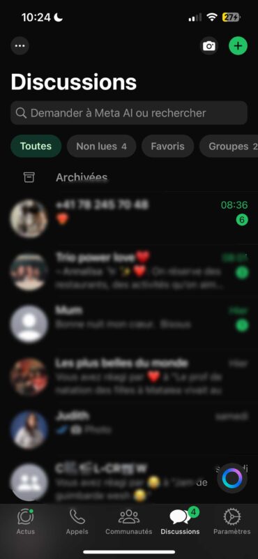 Barre de recherche Meta AI dans Whatsapp