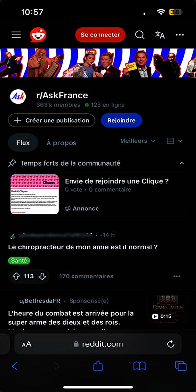 Le forum AskFrance sur Reddit