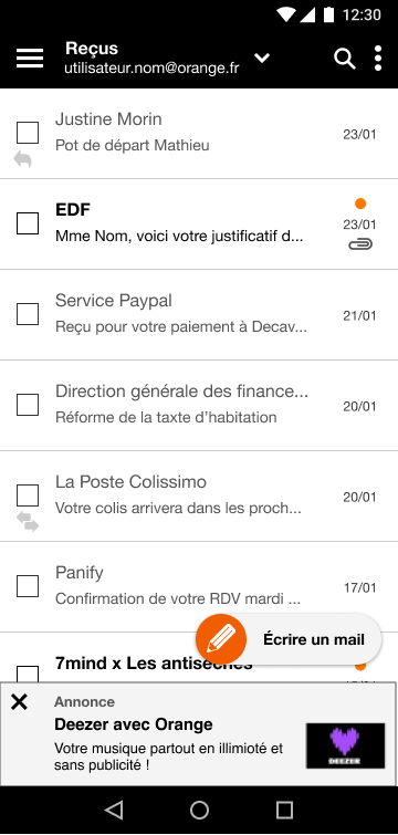 Captures d'écran messagerie Orange