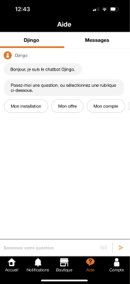 Capture d'écran de l'appli Orange et moi : Exemple d'utilisation DJINGO