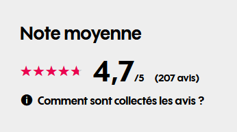 Exemple de note moyenne à 4,7/5 pour 207 avis sur un téléphone vendu par Sosh