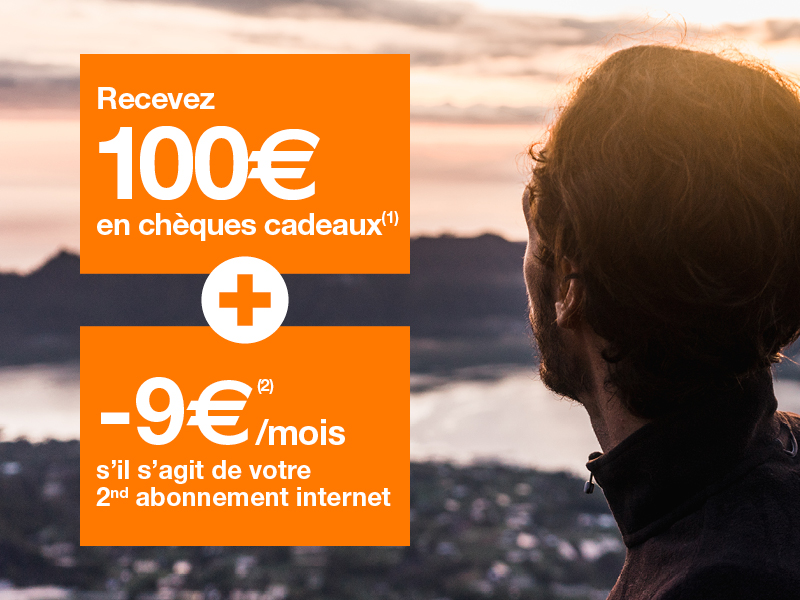 Recevez 100 € en chèques cadeaux et également -9€ par mois s'il s'agit de votre second abonnement internet