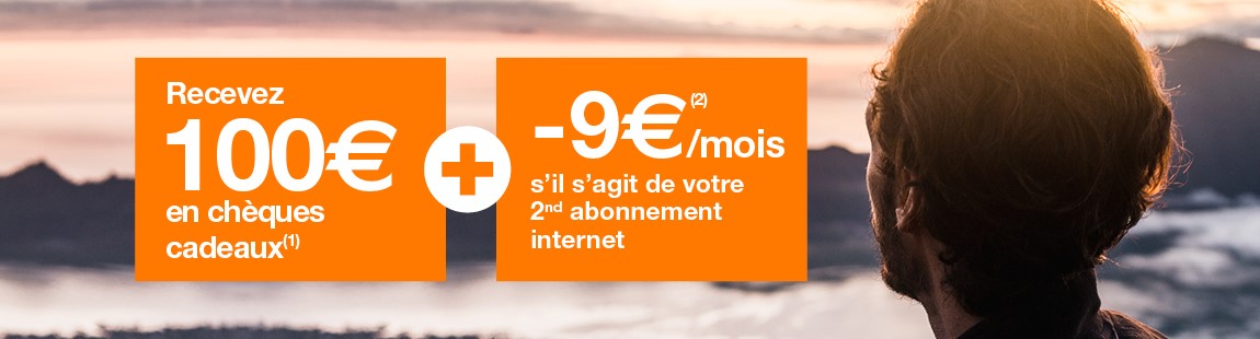 Recevez 100 € en chèques cadeaux et également -9€ par mois s'il s'agit de votre second abonnement internet
