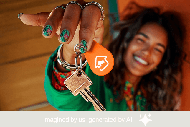 Après l'installation de son système d'alarme, une cliente montre son badge d'activation - Imaginé par nous, généré par l’IA