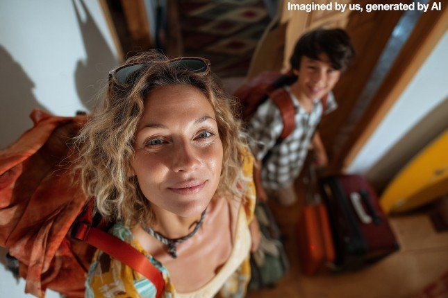 Illustration par IA d'une famille signalant que tout est OK à la caméra