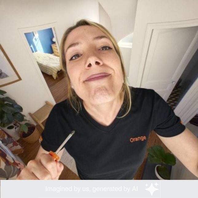 Une technicienne Orange installe une caméra intérieure - Imaginé par nous, généré par l’IA